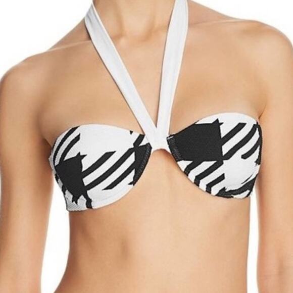 ONIA Gaby Bikini Top Halter Bandeau B&W Swim Beach Houndstooth NWT Size Large - Picture 1 of 15